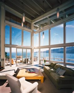 Custom Home Living Room with Water View