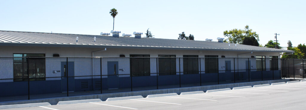Back view of the new classroom building at Garfield Elementary School, providing modern, permanent learning spaces for students.