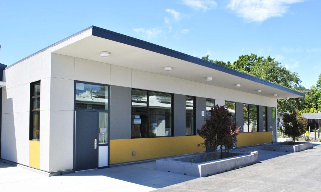 Side view of a new classroom building at Stanley Middle School, constructed by JL Modular to enhance STEM learning environments.