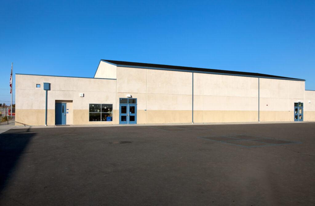 Full exterior view of the gymnasium at California Montessori Project Elk Grove.