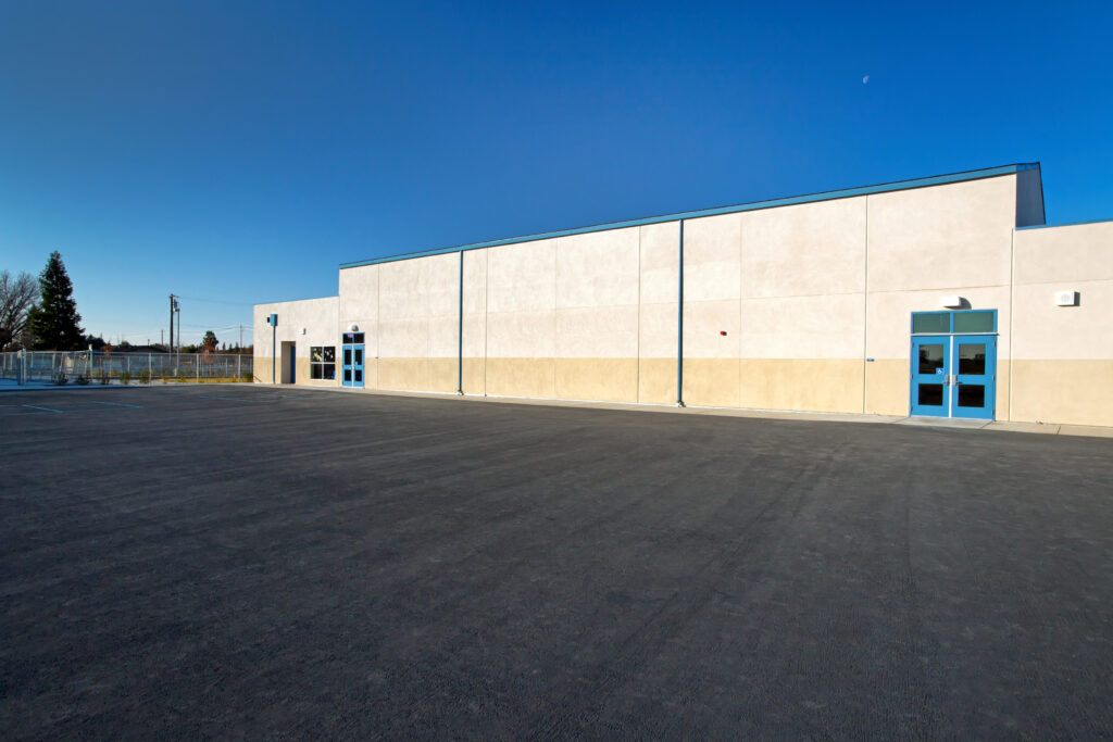 Wide exterior view of the multipurpose building at California Montessori Project Elk Grove.