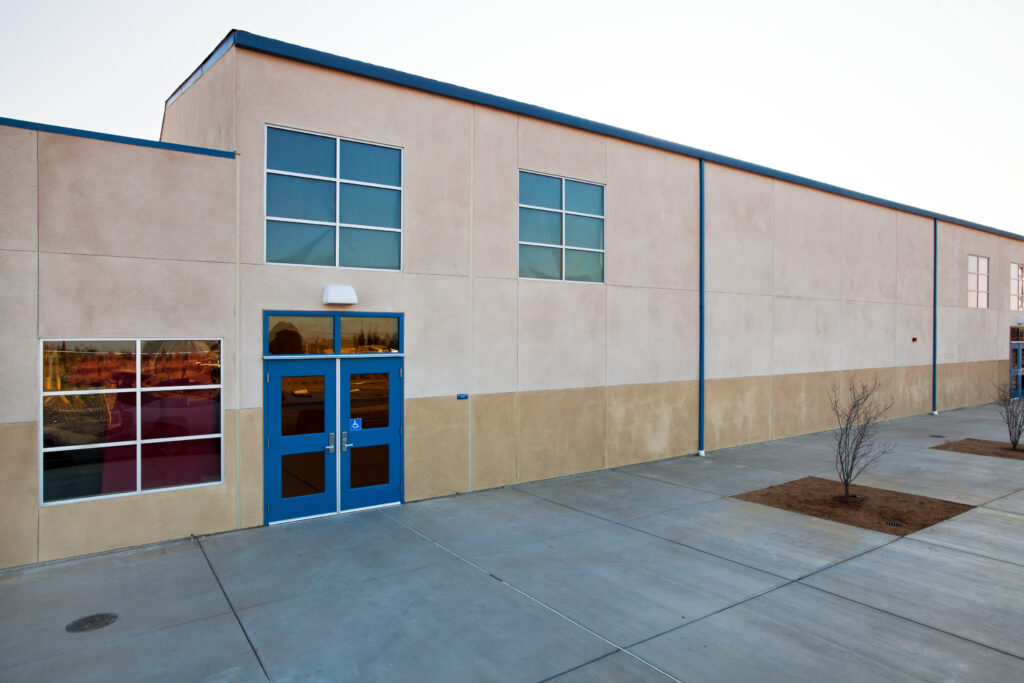Side view of the multipurpose building at California Montessori Project Elk Grove.
